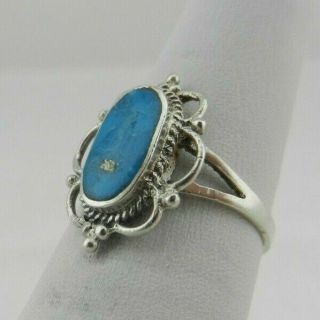 Vintage Sterling Silver Turquoise Inlaid Stone Ring - Size 6