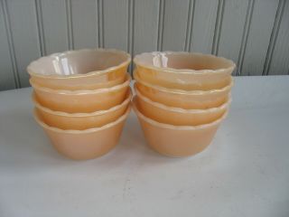 Set 8 Vintage Fire King Glass Peach Luster 6oz Custard Dessert Bowls