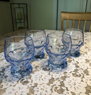 Set Of 4 Vintage Viking Glass Azure Light Blue Georgian Juice / Shot Glasses