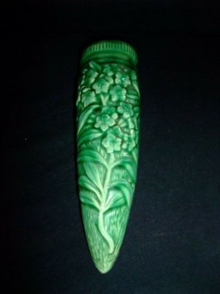 Vintage Ceramic Pottery Green Wall Pocket Vase Flower Match Holder Planter