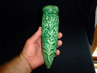 Vintage Ceramic Pottery Green Wall Pocket Vase Flower Match Holder Planter 2