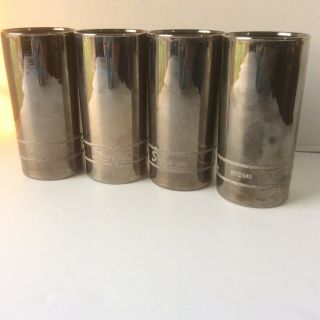 4 Snap - On Tools Vintage Silver Chrome Tall 16 Ounce Drink Glass Socket Glasses