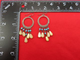 Vintage Sterling Silver Pierced Earrings Blue Turquoise Bead White Shell 130k 8