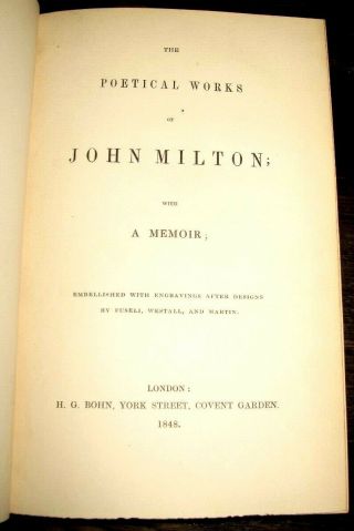1848 JOHN MILTON Paradise Lost ENGLISH Fine LEATHER Prize BINDING Harrow School 8