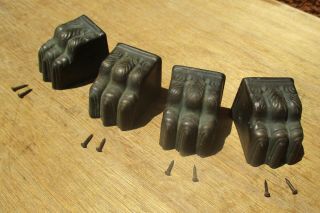 Set Of Four Vintage Lion Paw Metal Foot Caps For Table Furniture Leg