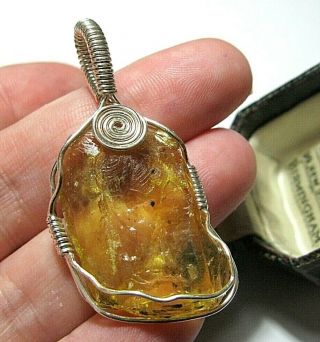 Solid 925 Sterling Silver Vintage Style Real Rough Amber Large Necklace Pendant