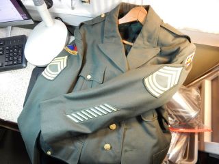 Vtg.  Army Dress Green Coat W/hell - On - Wheels Patch & Other Patches Size 43/reg