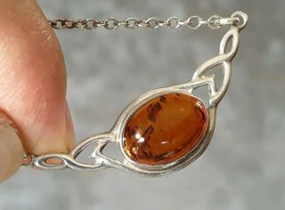 STUNNING VINTAGE ART DECO JEWELLERY REAL AMBER CABOCHON 925 SILVER NECKLACE 3