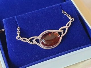 STUNNING VINTAGE ART DECO JEWELLERY REAL AMBER CABOCHON 925 SILVER NECKLACE 5