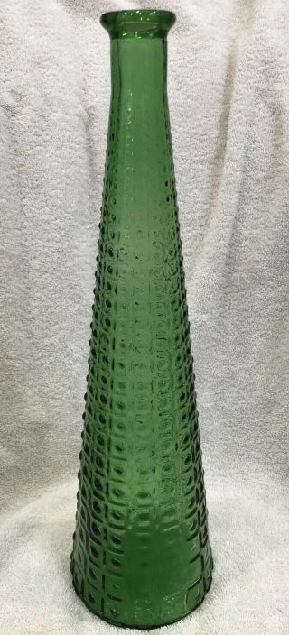 Vintage Green Glass Decanter Vase 15 1/2” Tall Unique Pattern Made In Italy