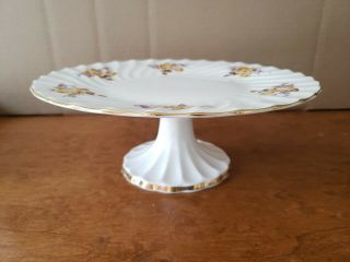 Vintage Crown Staffordshire England Yellow Rose Bone China Footed Cake Stand