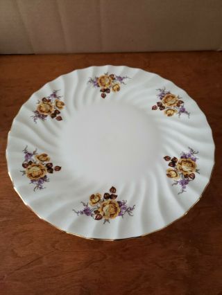 Vintage Crown Staffordshire England Yellow Rose Bone China Footed Cake Stand 2