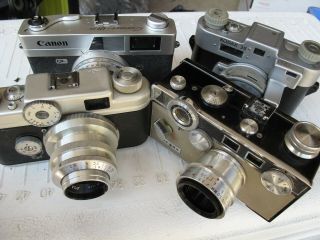4 Vintage 35mm Rangefinder Cameras Kodak Argus C - 4 Canon W Lenses Noreserv