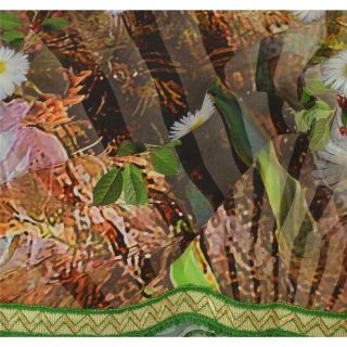 Sanskriti Vintage Saree Digital Printed Blend Georgette Sari Craft Decor Fabric 5
