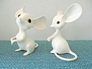 Vtg Freeman Mcfarlin Pottery Ca White Porcelain Mice Mr & Mrs Mouse Big Ears