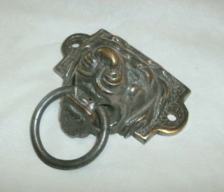 Vintage Cast Metal And Brass Lion Head Drawer Pull,  Screw Ears On Sides
