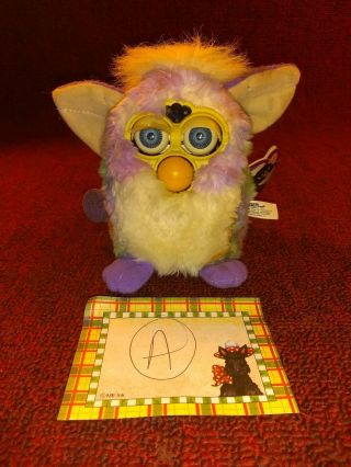 70 - 800 Furby Vintage 1999 Tags Still Attached Checked Tie Dye Purple (a)