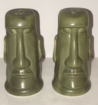 Vintage Kahiki Supper Club Easter Island Moai Tiki Salt & Pepper Shakers Labels