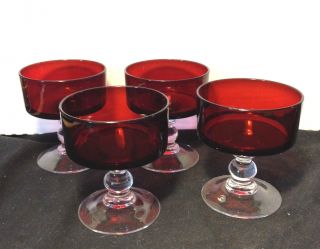 Vintage Set Of 4 Stunning Ruby Red Glass Champagne Or Dessert Acoroc France