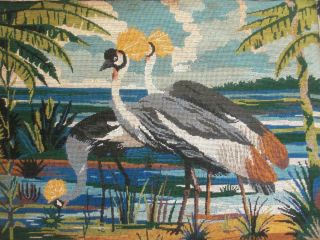 Vintage Completed Wool Needlepoint Tapestry Pheasant Birds 24 " X10.  7 "