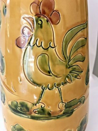 VTG Large Italian Pottery Glazed Clay Pitcher Jug Yellow Green Sketched Rooster 2