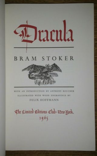 Dracula Bram Stoker 1965 Limited Editions Club Signed By Felix Hoffmann S/h