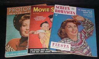 Lqqk 3 Vintage 1940s Magazines,  Movie Story/photoplay/screen Romances