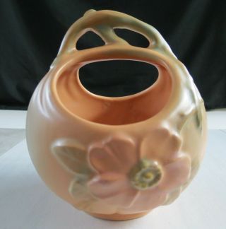 Vtg Weller Art Pottery Wild Rose Handled Basket Vase Planter Rose Bowl 1930 