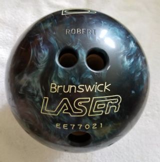Vintage Brunswick Laser Bowling Ball 11 Lb 15.  2 Oz Blue Pearl Swirl Drilled