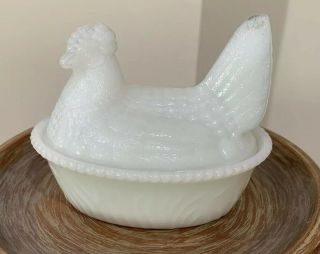 Vintage Milk Glass Hen On Nest Candy Dish With Lid - Opaque - Collectibles - Chicken