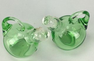 Set of 2 Vintage Cambridge Glass 3400 Ball Line Green Vinegar Oil Cruets 2