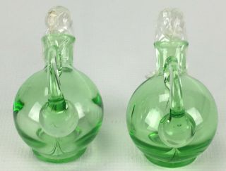 Set of 2 Vintage Cambridge Glass 3400 Ball Line Green Vinegar Oil Cruets 4