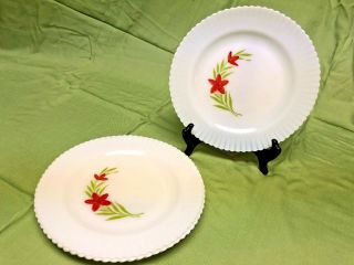 4 Vtg Macbeth Evans Monax Petalware Florette 9 1/4 Inch Dinner Plates Red Flower