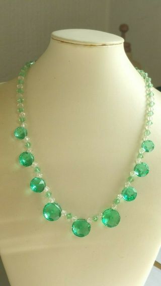 Czech Vintage Art Deco Emerald Green Coloured Crystal Necklace