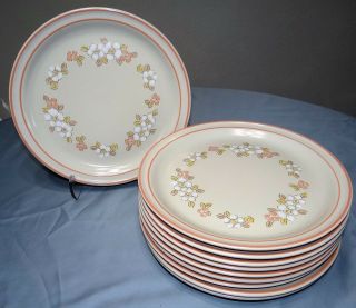 Set Of 10 Vtg Chantilly Fleur De Bois Dinner Plates Pink White Flower Stoneware