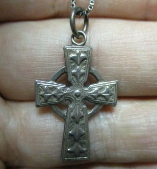Celtic Cross Necklace Vintage Sterling Silver 925 18 " Box Chain Ireland Irish