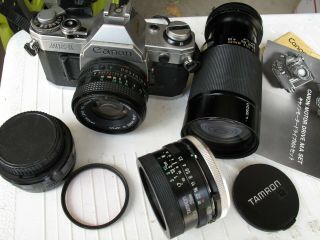 Canon Ae - 1 Slr,  50mm Lens,  Tamron 28mm,  70 - 210mm Zoom,  2x Doubler Noreserv