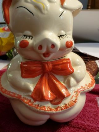 Vintage American Bisque Girl Pig Cookie Jar Ceramic 1940 