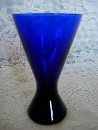 Collectible Vintage Solid Cobalt Blue Blown Glass Footed Vase
