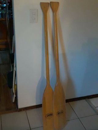 2 Vtg Feather Brand Caviness Wood Wrking Co.  4.  5 Ft (54 " Oar,  Paddle,  Kayak Guc