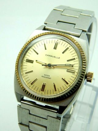 Vintage 1977 Caravelle Stainless Steel Watch 17 Jewels Cal.  11dp Water Resistant