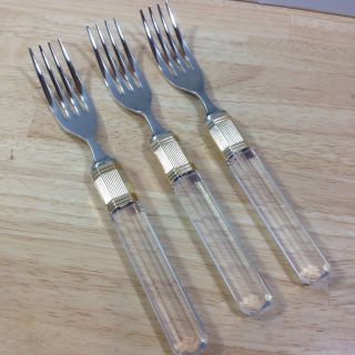 Mikasa Prisma Clear Stainless 3 Dinner Forks Gold Band Larry Laslo Vintage Japan