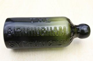 Vintage C1900s The Birmingham Syphon Co Green Black Glass Ginger Beer Bottle