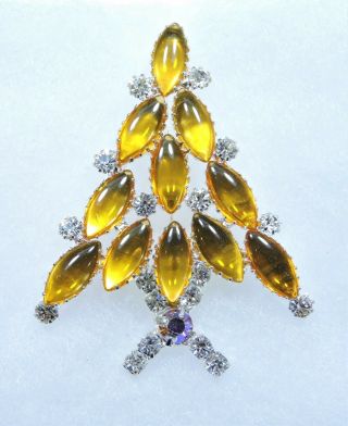 Vintage Rhinestone Christmas Tree Brooch Pin Oc171028