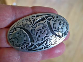 Vintage Signed St Justin Jewelery Scottish Celtic Pewter Enamel Brooch Shawl Pin