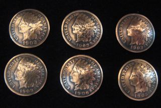 (6) Vintage Indian Head Penny Buttons /conchos