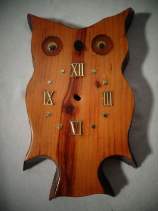 Vintage Owl Clock Mid - Century Handmade Carved Wood 1960s Needs