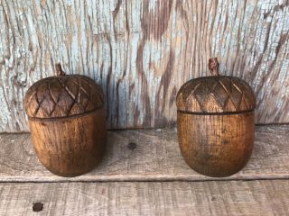 Vintage Carved Wooden Acorns,  Set Of 2,  Fall Decor