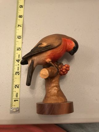 Vintage Anri Italy Hand Carved Bird With Berries On Perch Figure 6 "