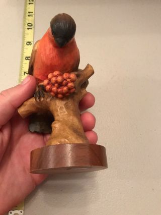 Vintage ANRI Italy Hand Carved Bird With Berries On Perch Figure 6 